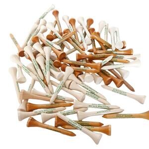 Wooden Golf Tees Lot of 70 Used Practice Range 2 Inch Tees Natural & White